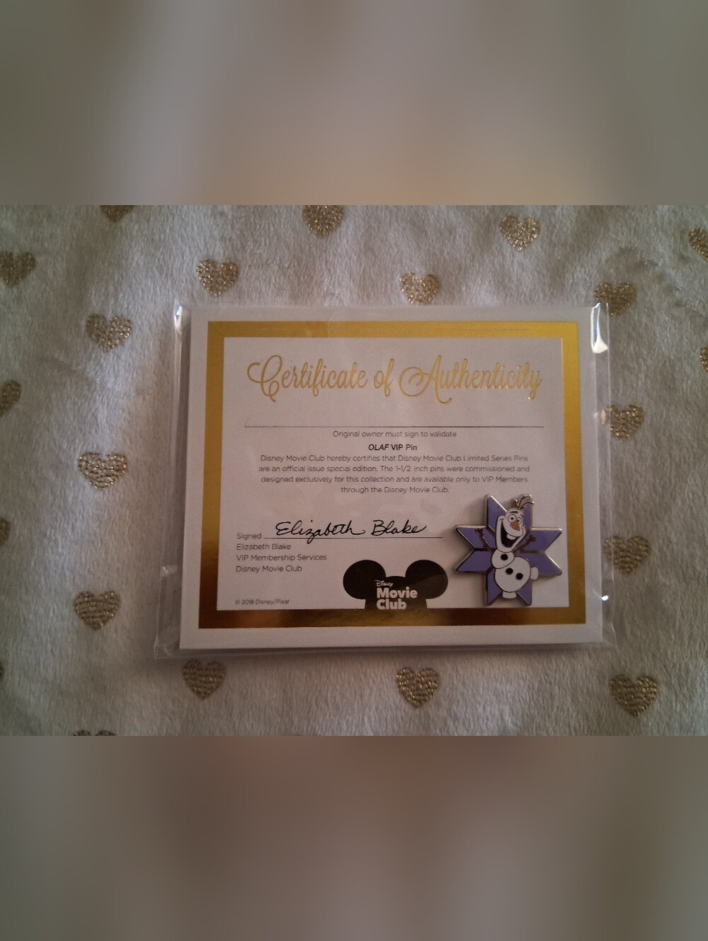 *NIP* Disney Frozen "Olaf" Pin & Certificate of Authenticity